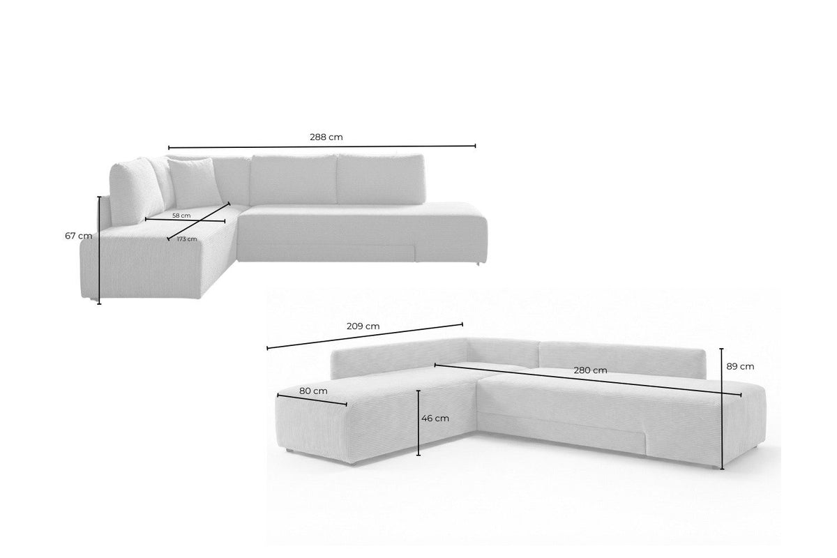 Cord Ecksofa SADIRA Detail des weichen Cordbezugs