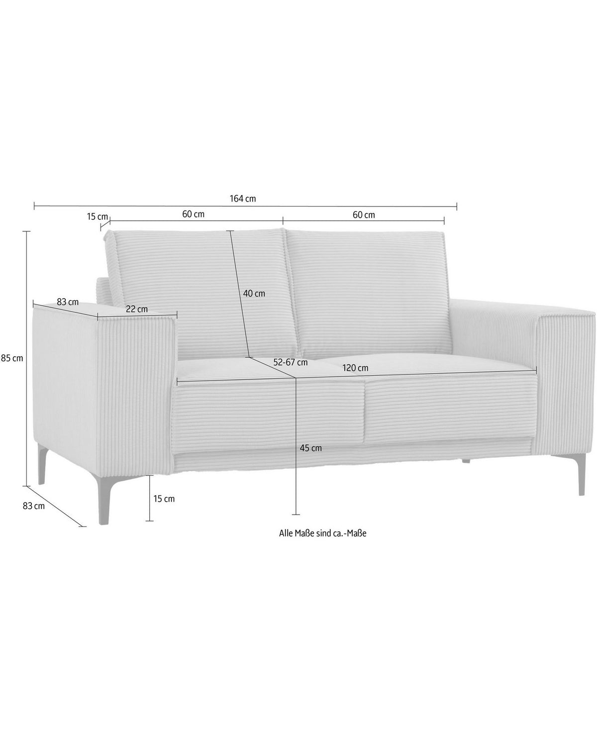 Cord Sofa OLAND in Hellgrau Ansicht 6