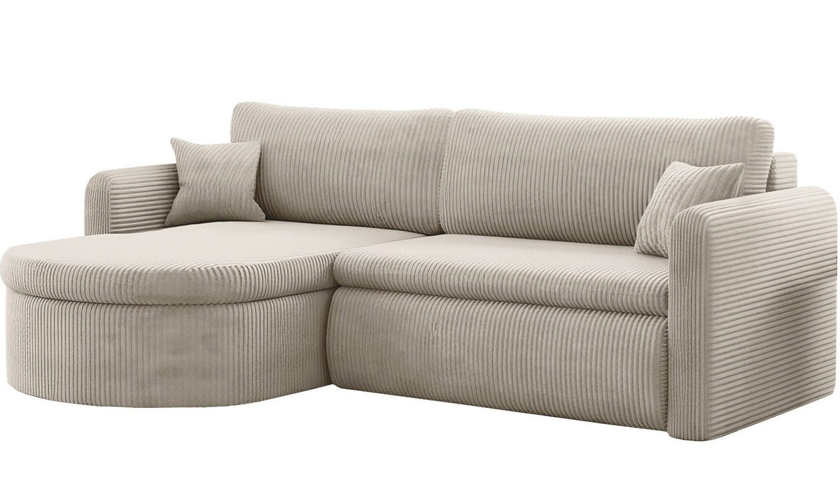 Detailaufnahme des cremefarbenen Cord Bezugs