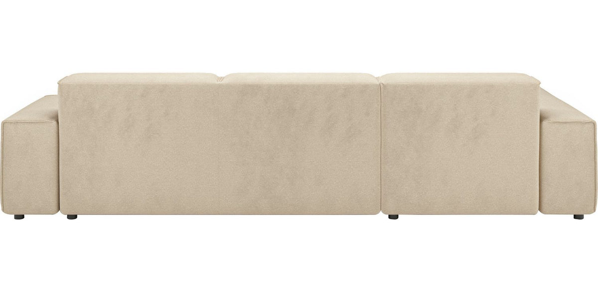 Cord Ecksofa GLIMMINGE in Sand mit Recamiere links im Wohnraum