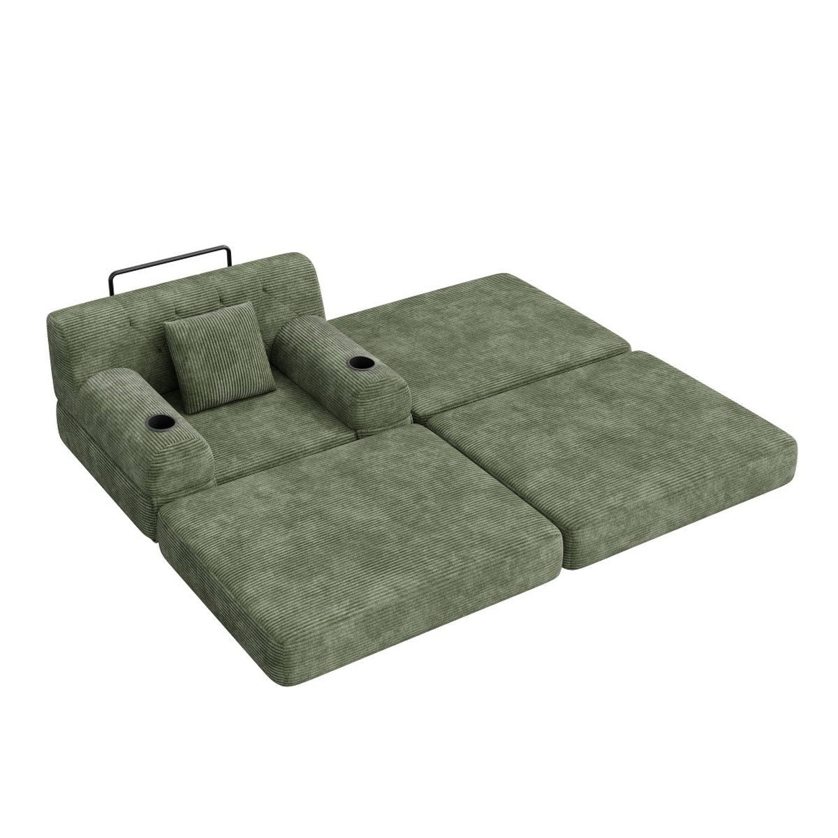 Cord Sofa in Grün von vorne