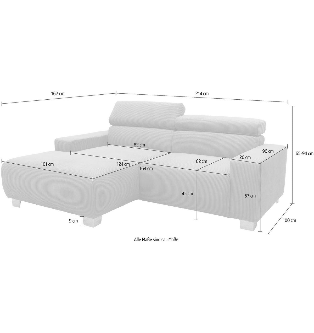 Cord Ecksofa 100030 Creme Rückansicht