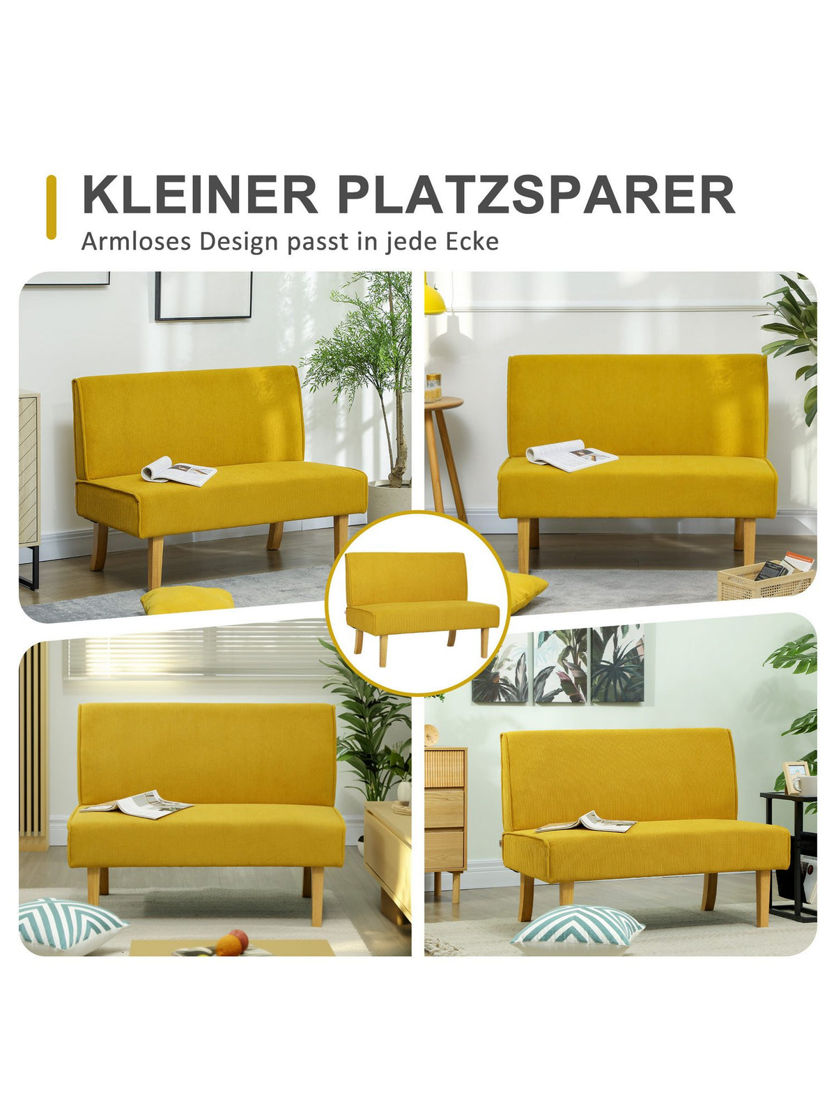 Maßangaben des Cord Sofas HOMCOM in der Übersicht