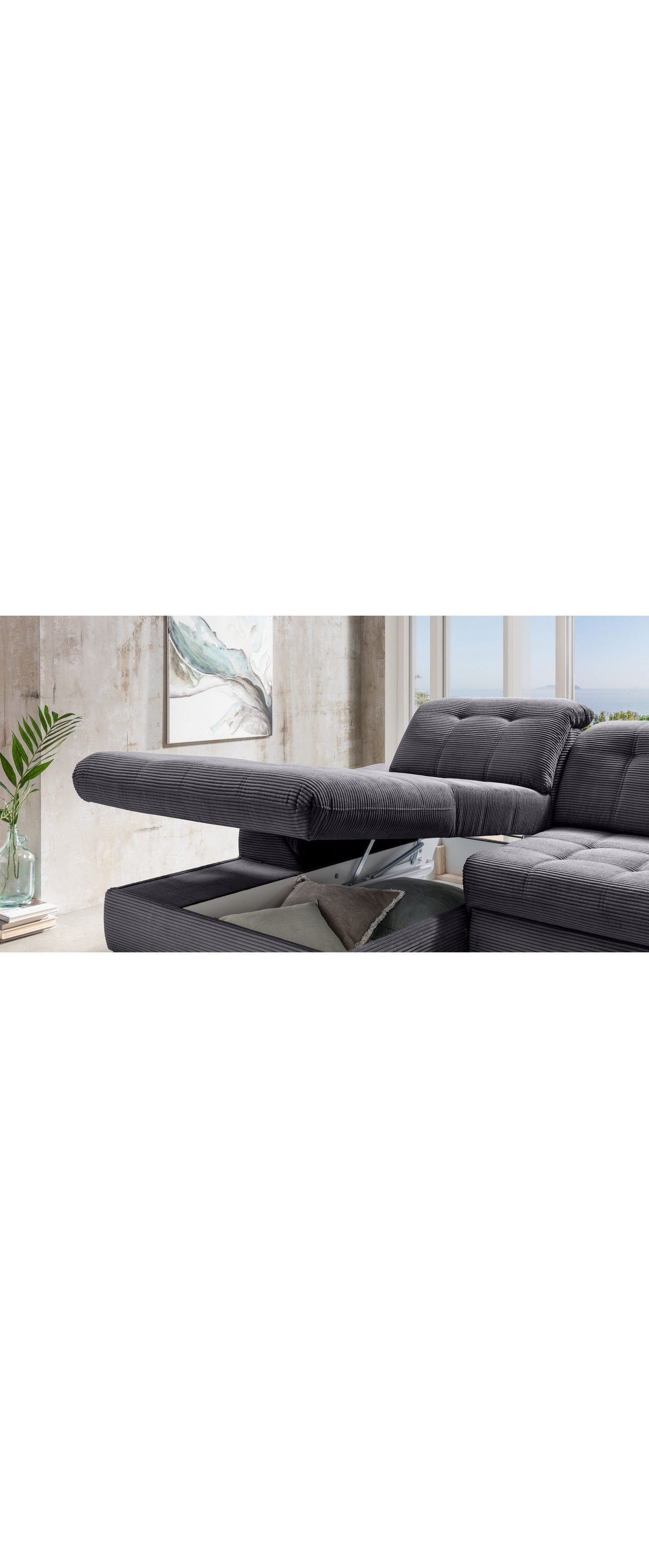 Cord Ecksofa DELPHINO mit ausgezogener Liegeflaeche