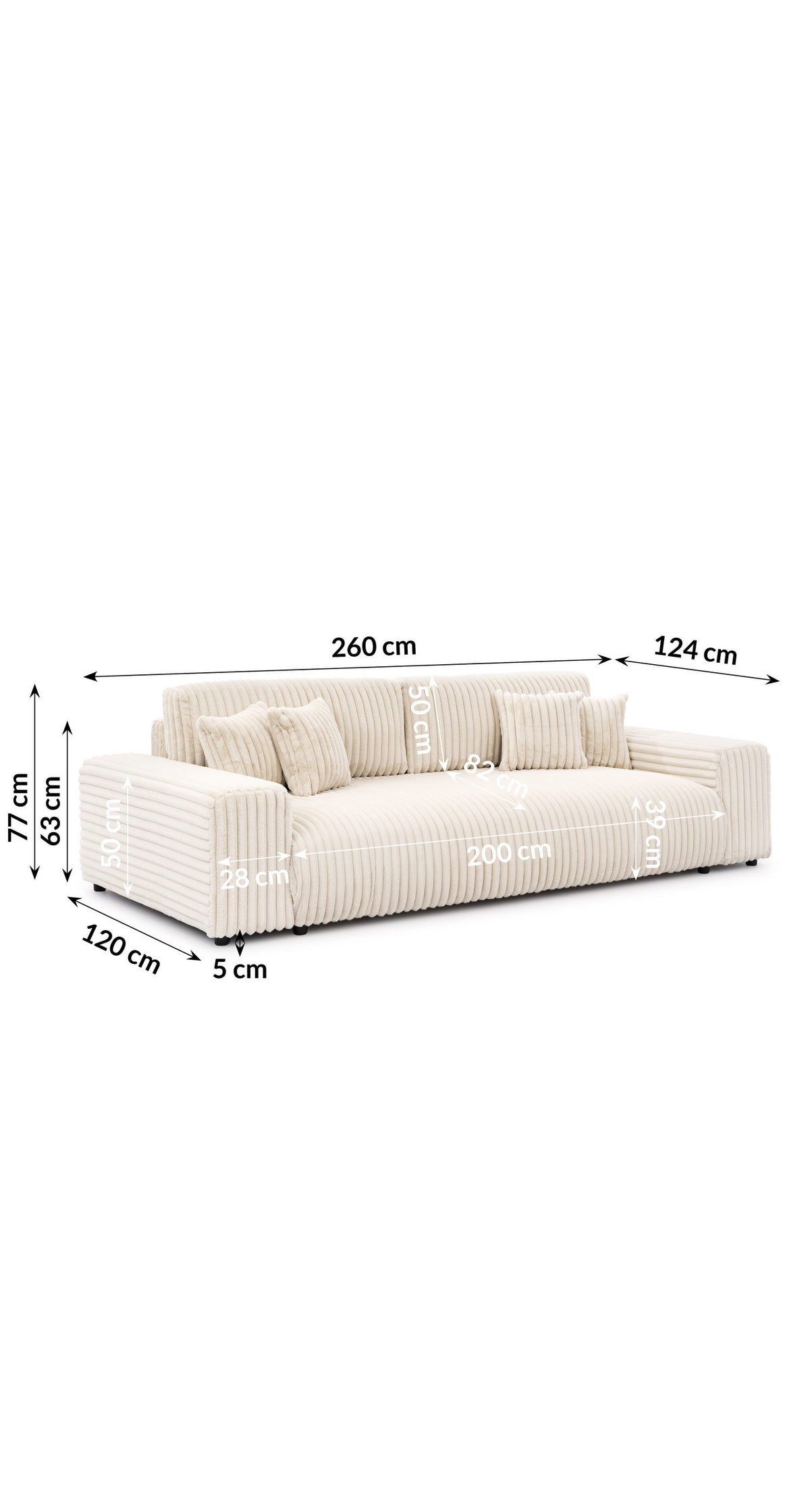 Seitenansicht des Schlafsofas MOLLIS in Hellbeige
