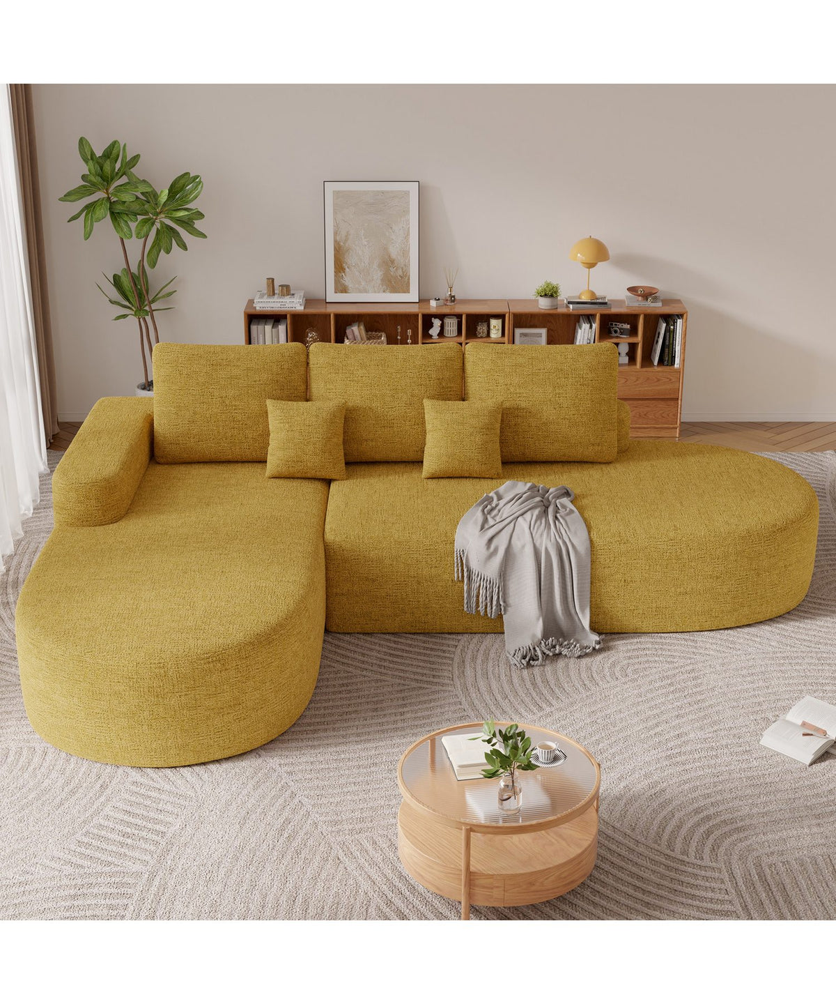 Cord Ecksofa mit Stuetzkissen und Zierkissen