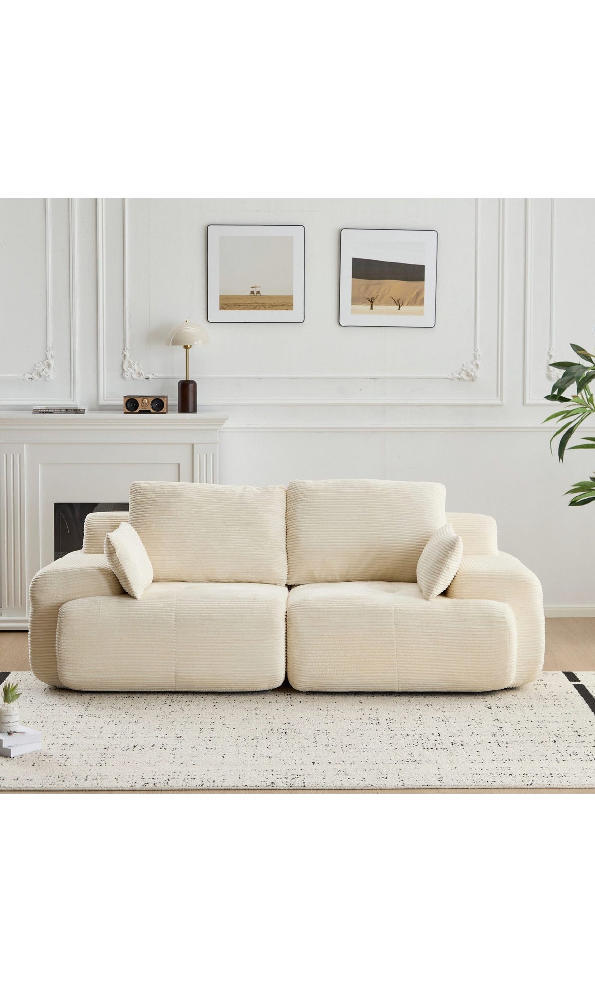 Weißes Cord Sofa VANKEL im Wohnzimmer