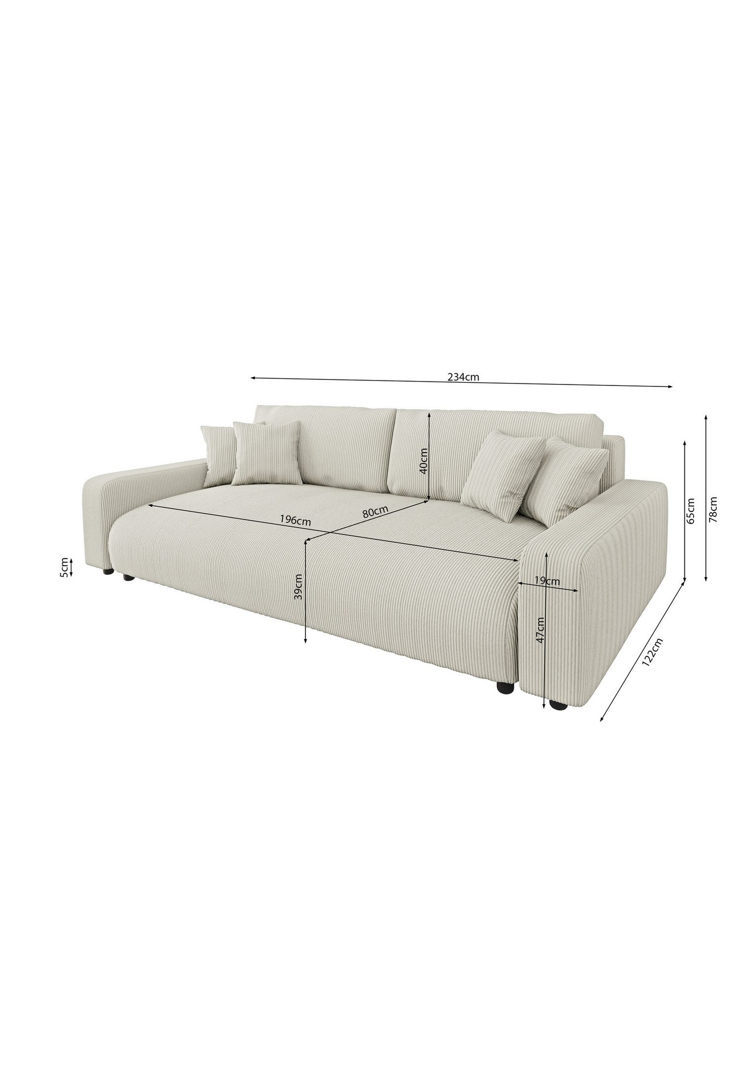 Ausgeklappte Liegefläche des Schlafsofas EMMA