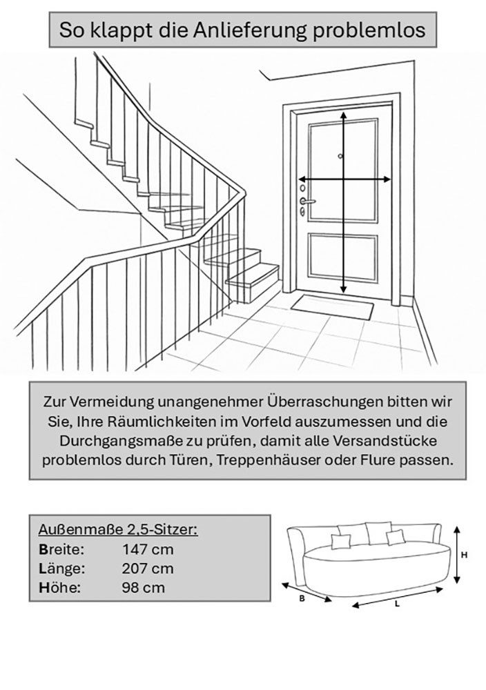 Cord Loungesofa ISALIE in Elfenbein im Wohnraum