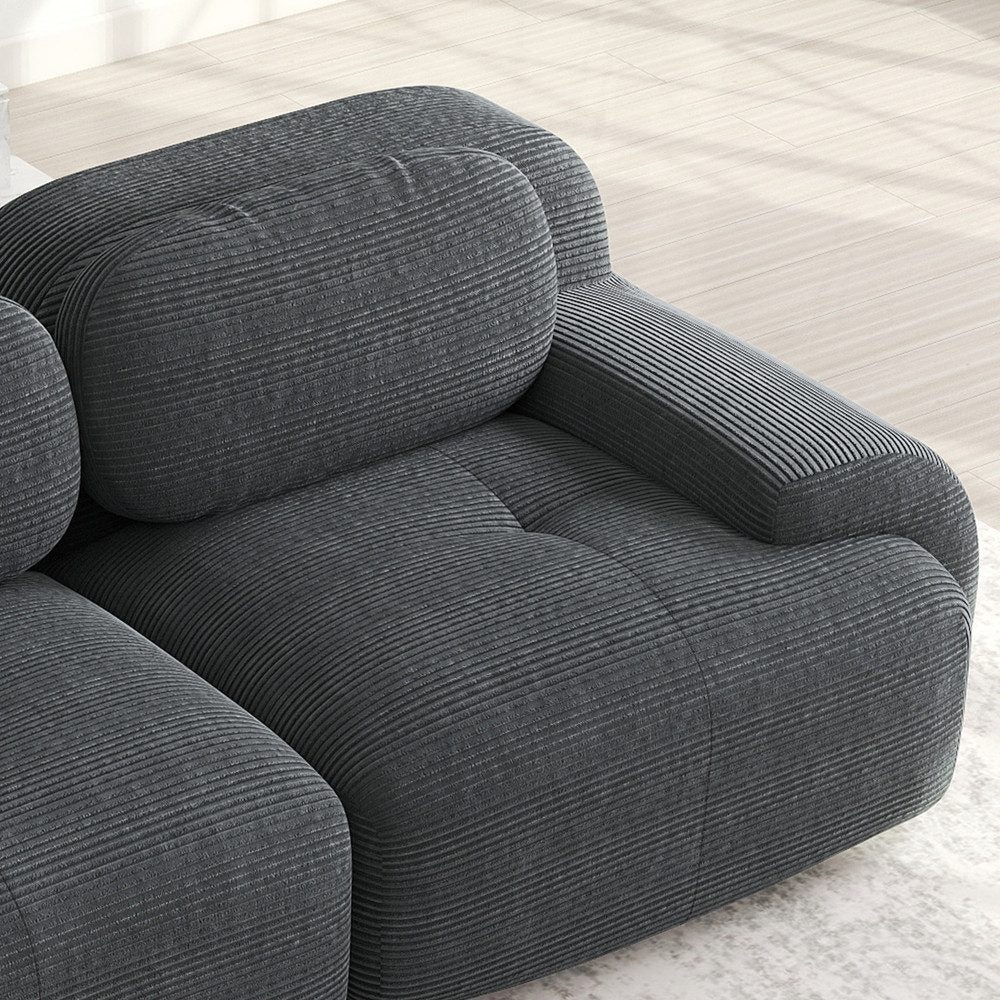 Modulares Cord Sofa in Grau im Wohnzimmer