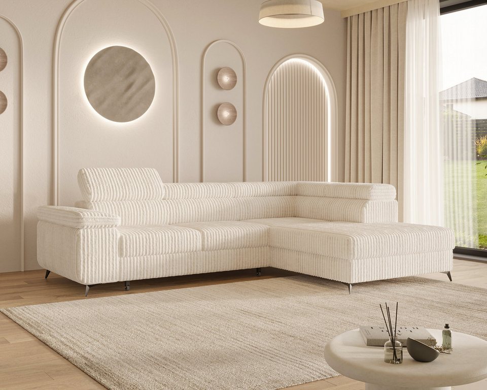 Cord Ecksofa OSTIN in Creme mit Ottomane