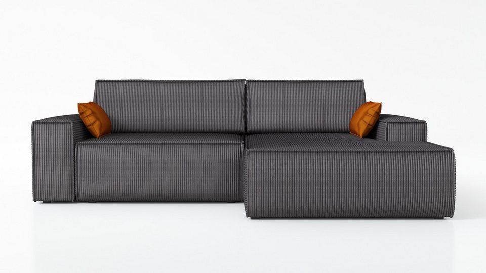 Cord Ecksofa TOR 270 cm in Graphit mit Schlaffunktion
