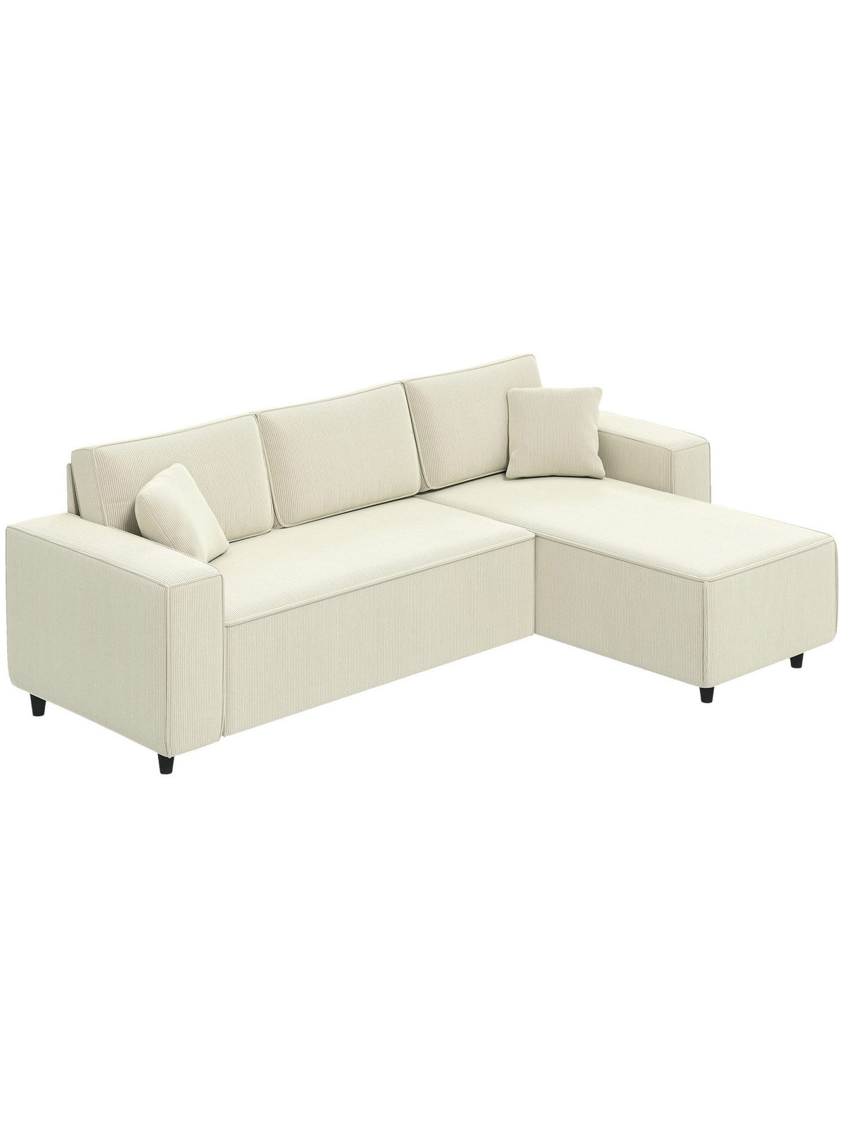Cord Ecksofa in Cremeweiß im Wohnzimmer