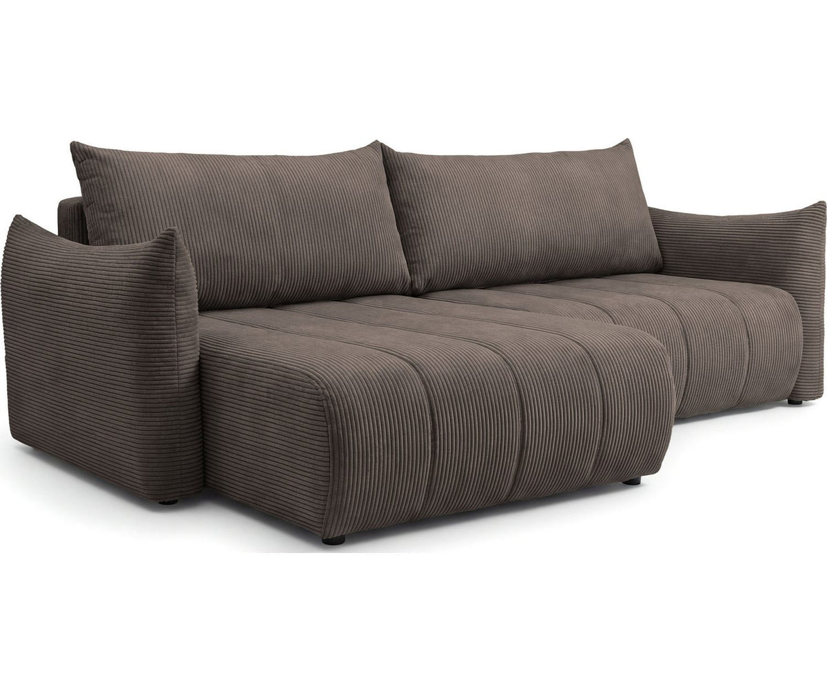 Cord Ecksofa LIV in Braun in Wohnzimmeransicht