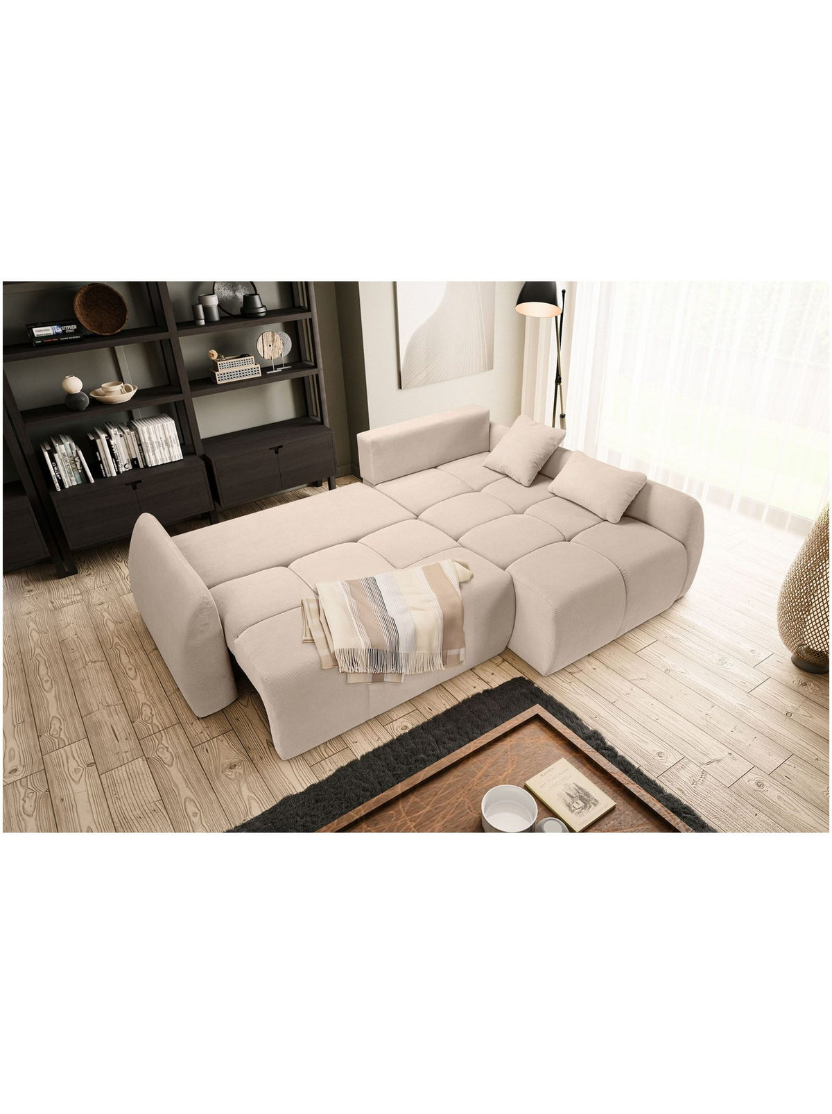 Cord Eckschlafsofa SANCHO LONG in Beige Ansicht 7