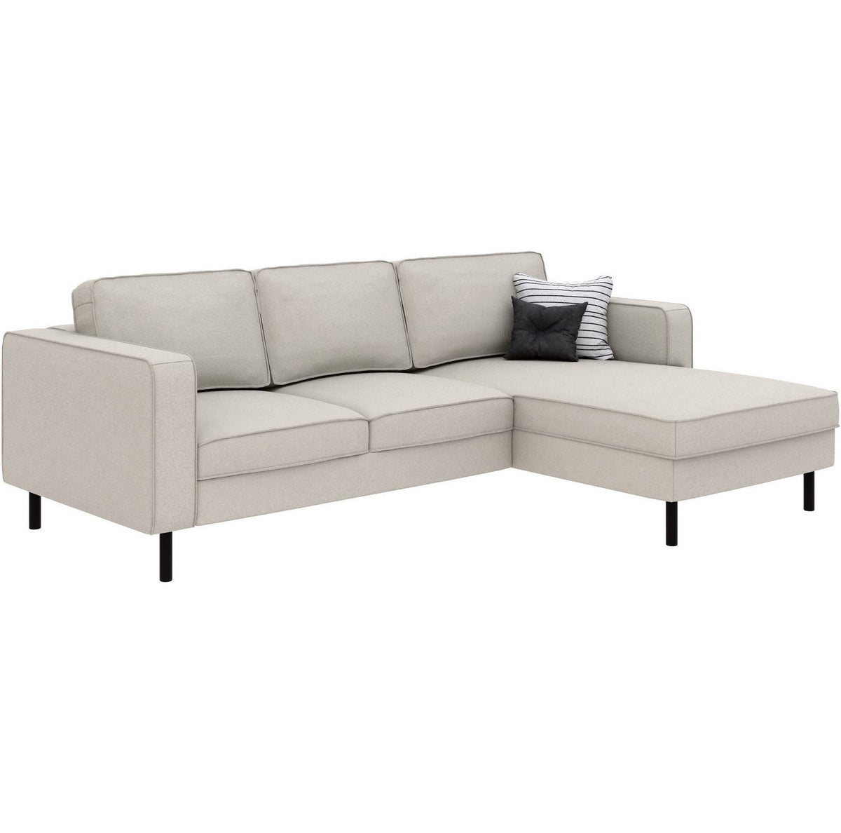 Detailaufnahme des sandgrauen Bezugs am Ecksofa WATKINS