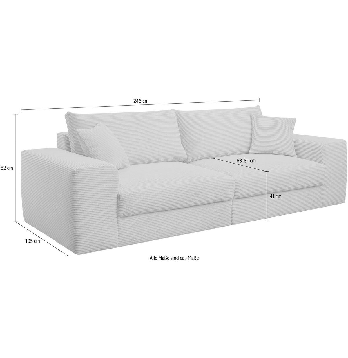 Detailaufnahme des grauen Cordbezugs am Big Sofa ROZZANA