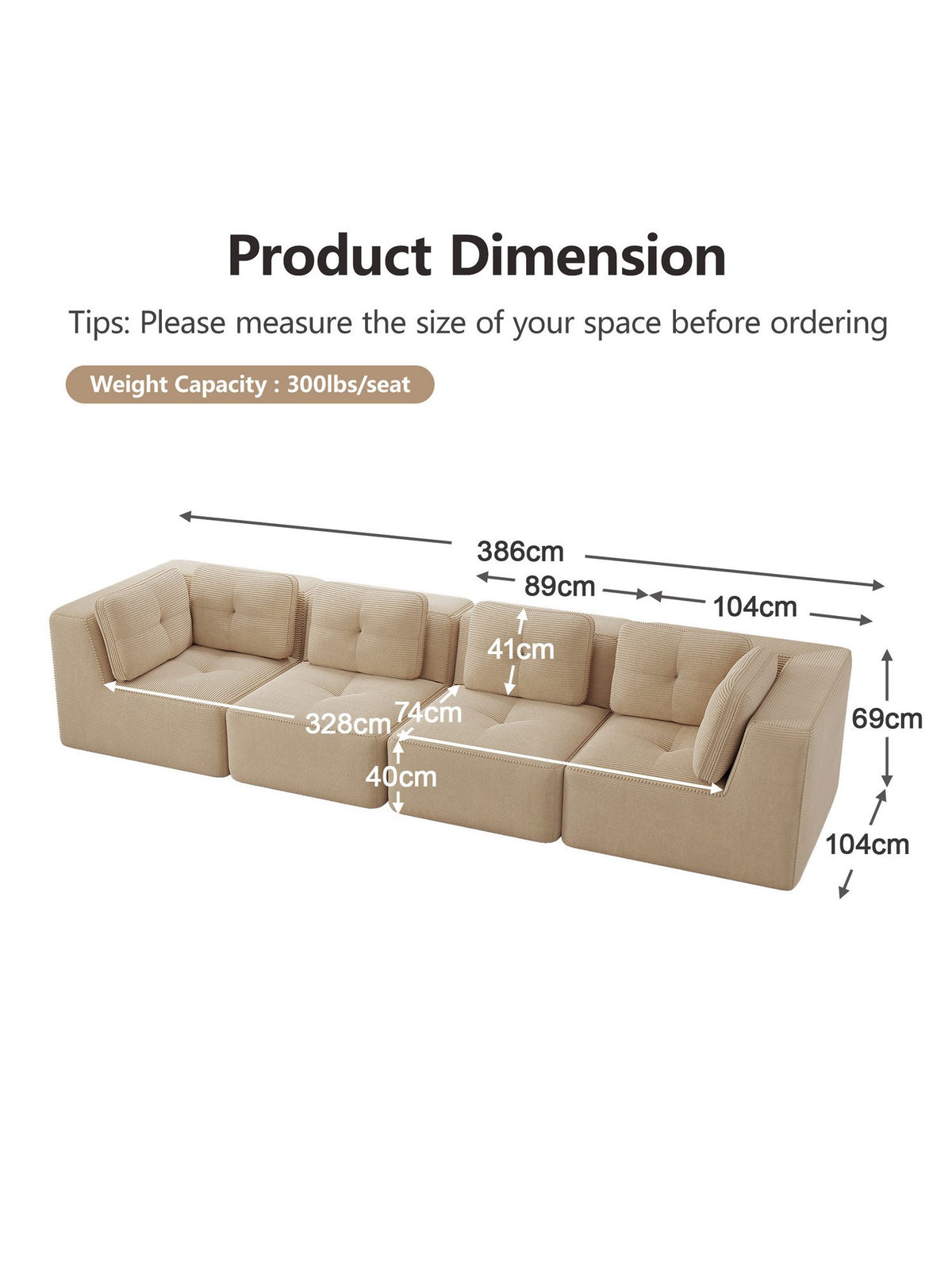 Module des Cord Ecksofas in anderer Anordnung