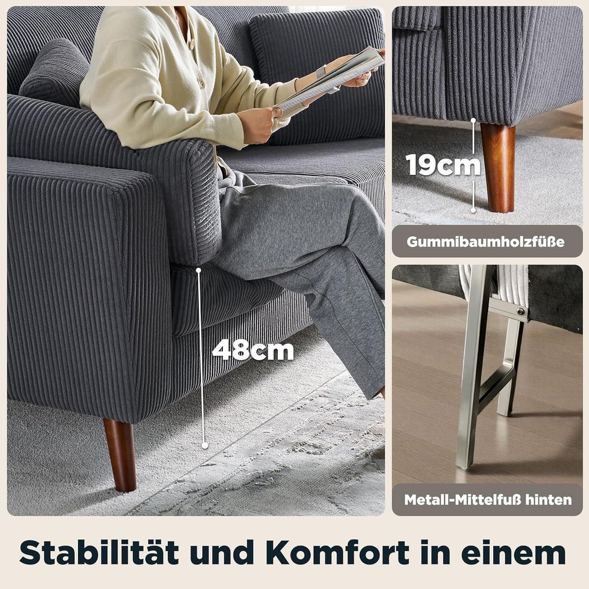 Big Sofa Cord Grau Rückansicht