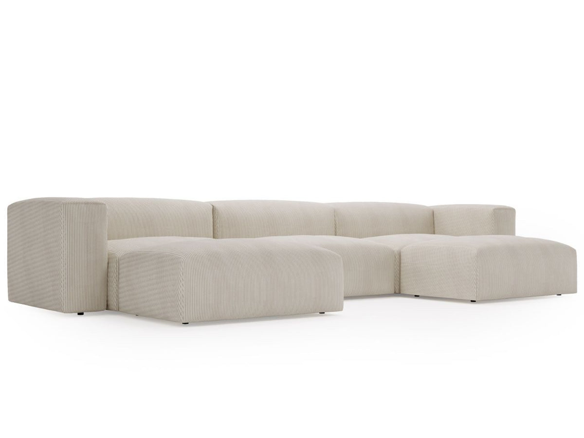 Cord Ecksofa LANDI U in Beige mit zwei gleich grossen Chaiselongues