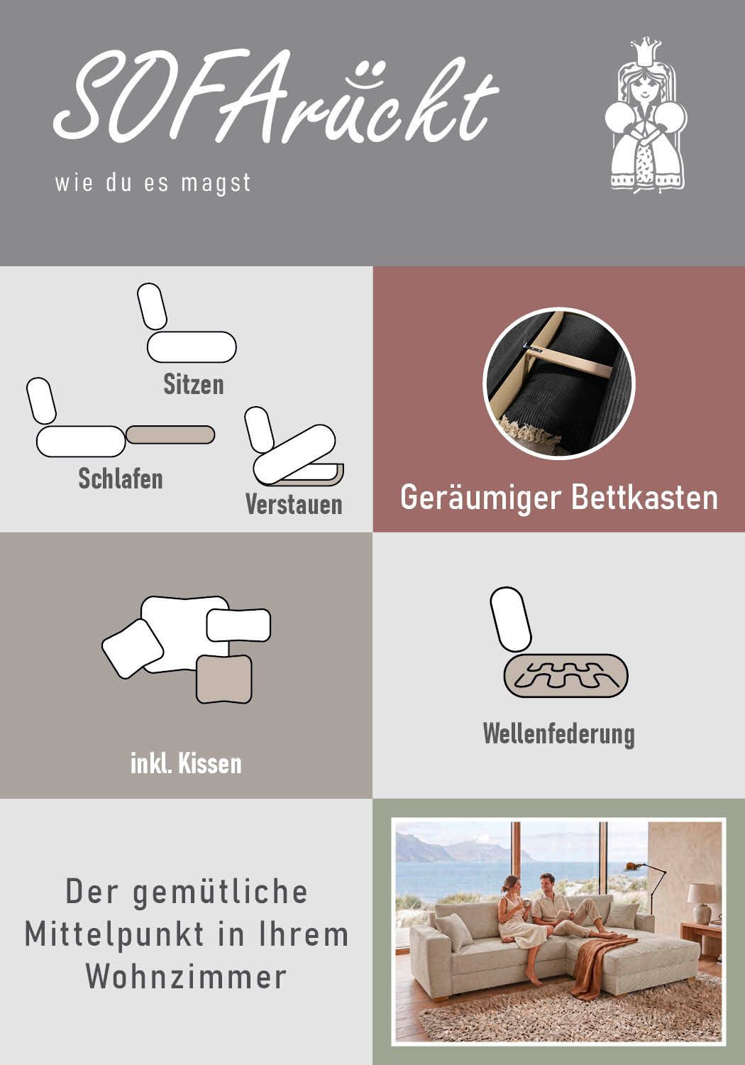 XXL-Ottomane des Ecksofas BOLOGNA in der Seitenansicht
