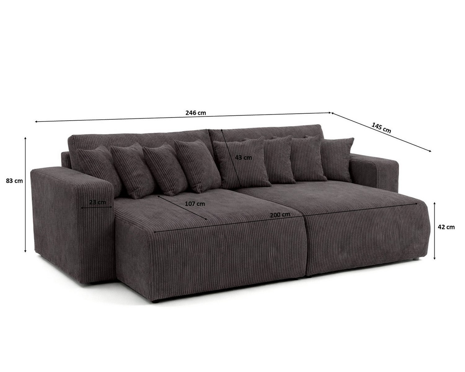Bettkasten des Cord Schlafsofas PIANO DOUBLE