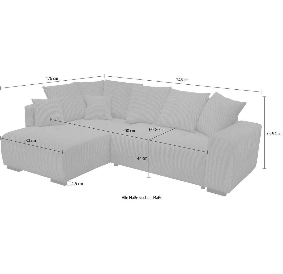 Graues Cord Ecksofa ARPINO im Wohnzimmer