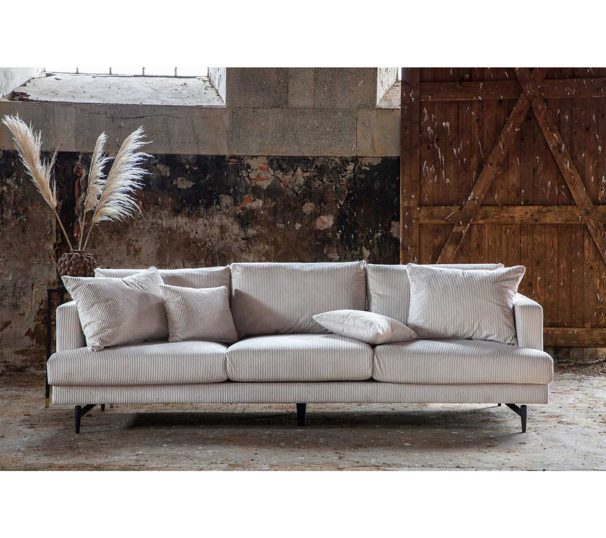 Cord Sofa SOFIA Beige Seitenansicht