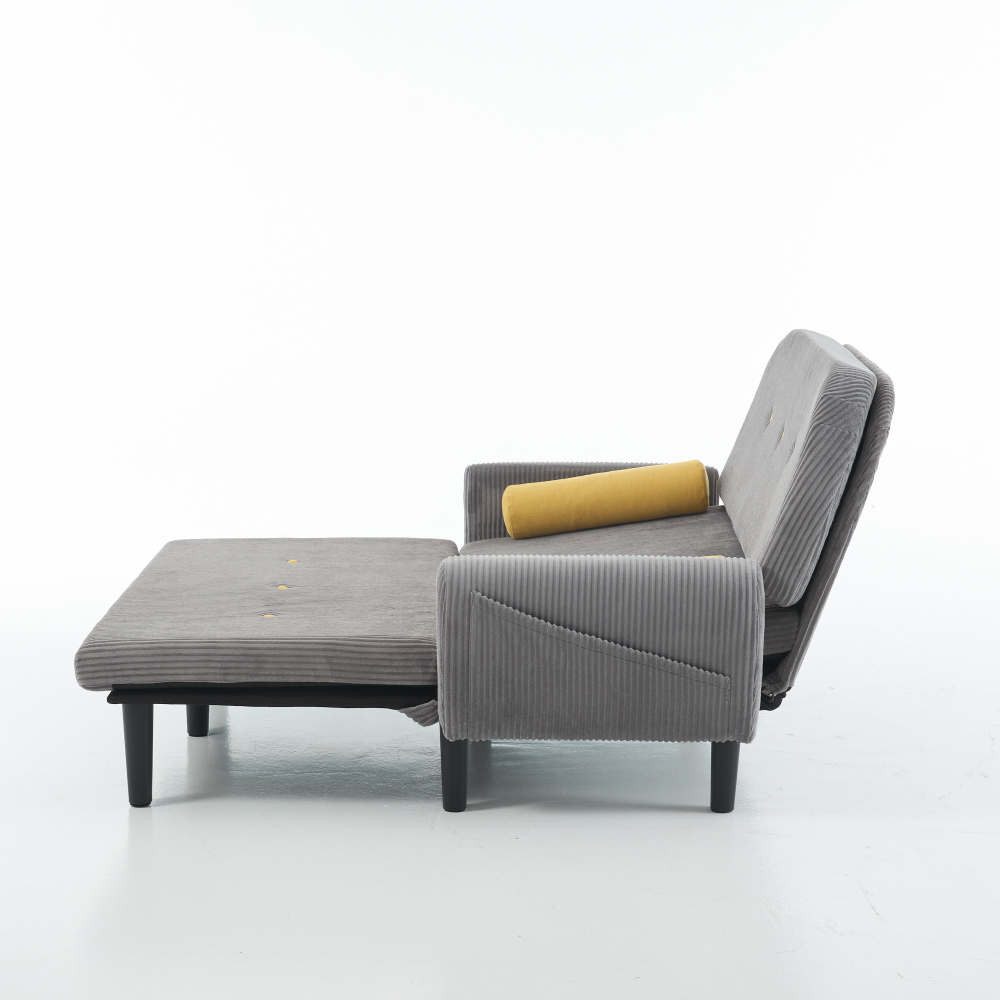Cord Schlafsofa 2-Sitzer in Grau Seitenansicht