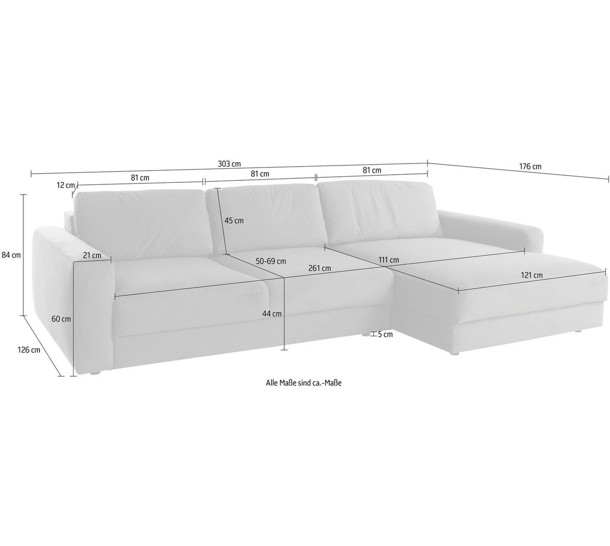 Extra tiefe Sitzfläche des Ecksofas BLOOMFIELD