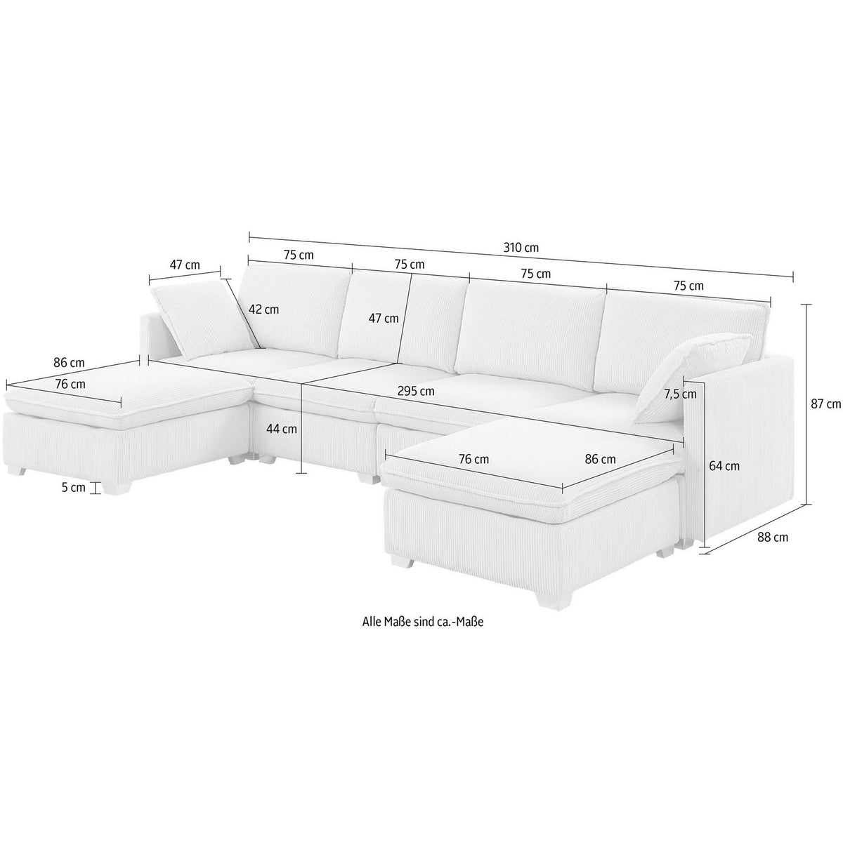 Hocker der modularen Wohnlandschaft MATTI in Creme
