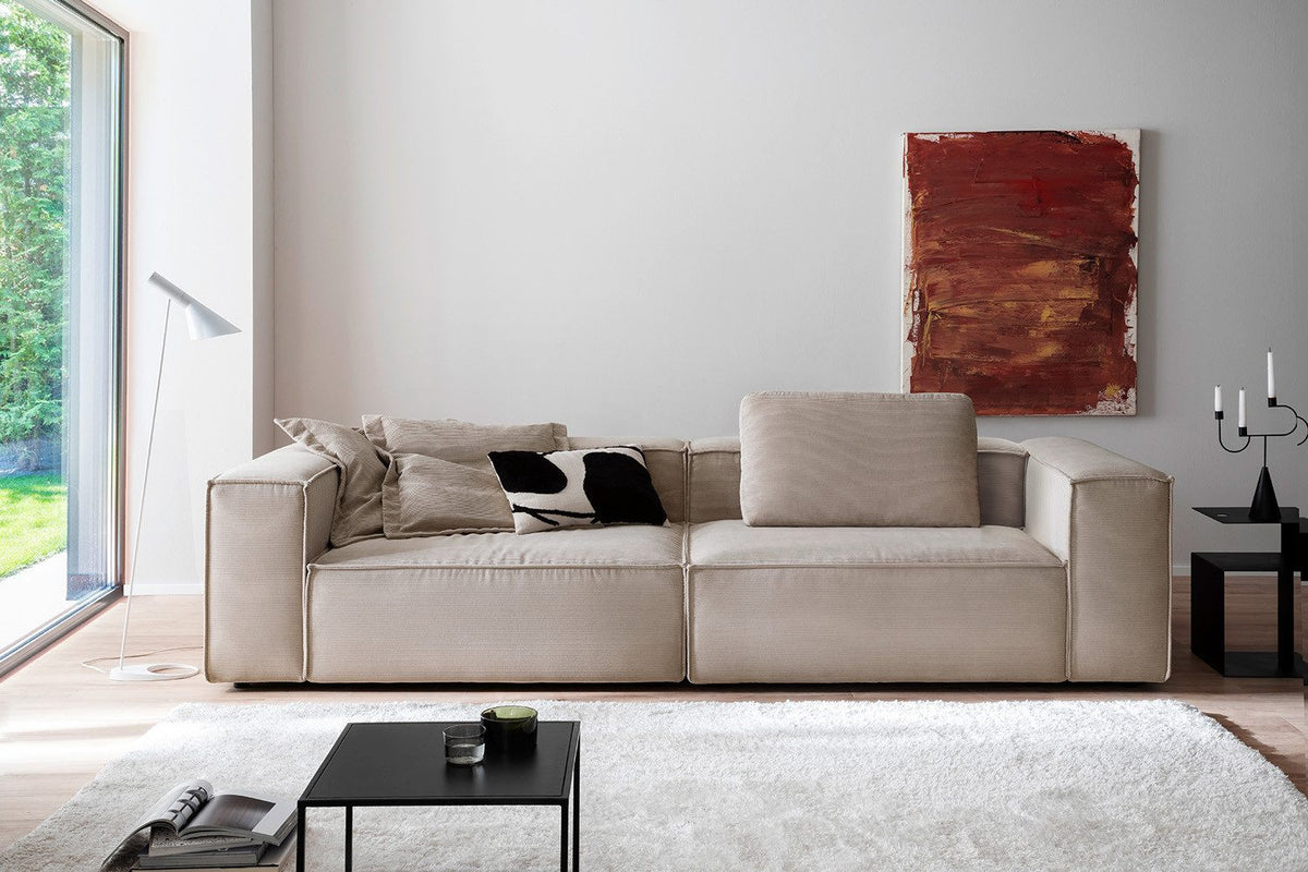 CARMO Cord Sofa in Beige seitliche Ansicht