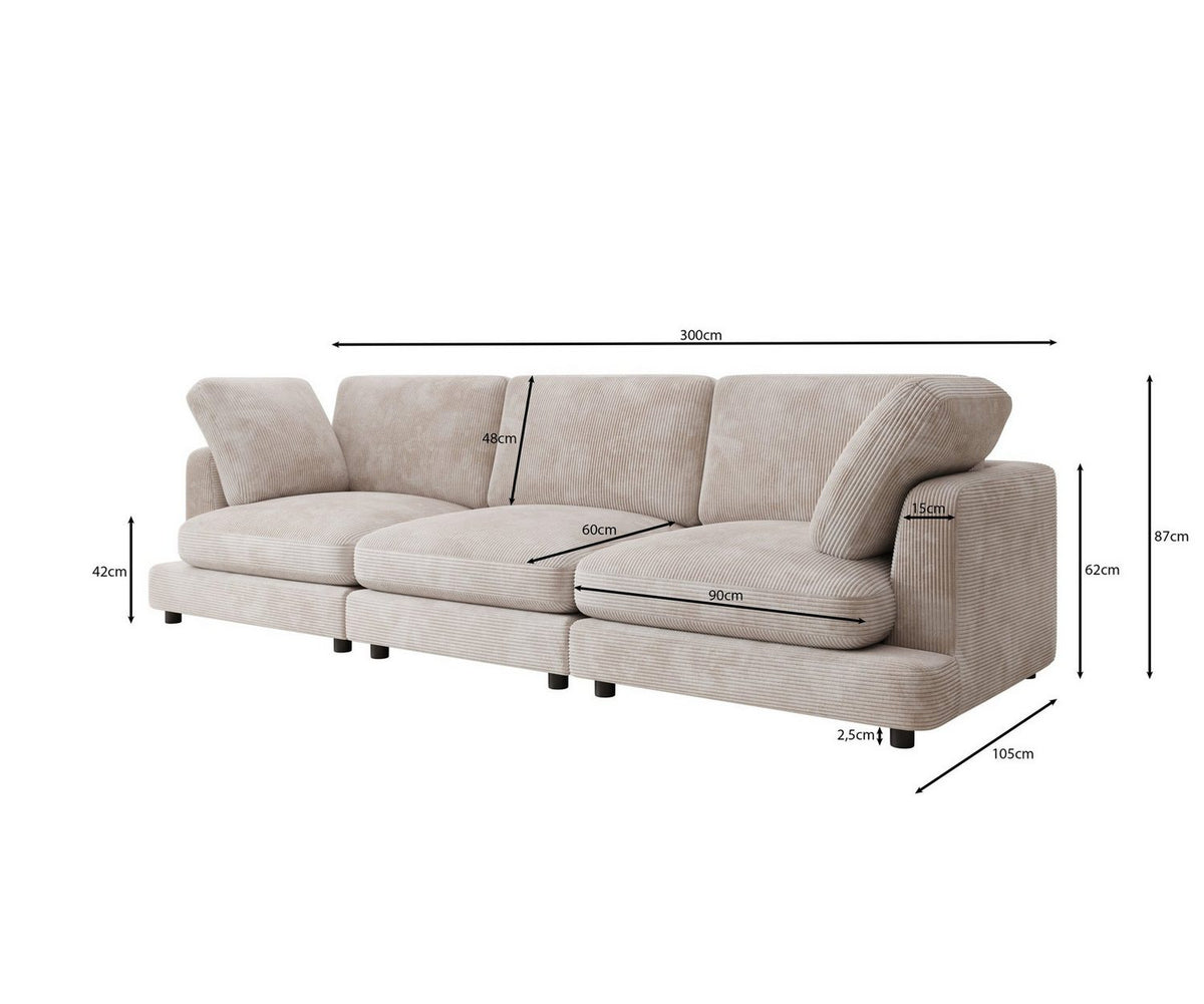 THALESSA Cord Sofa Detailansicht des weichen Cordbezugs