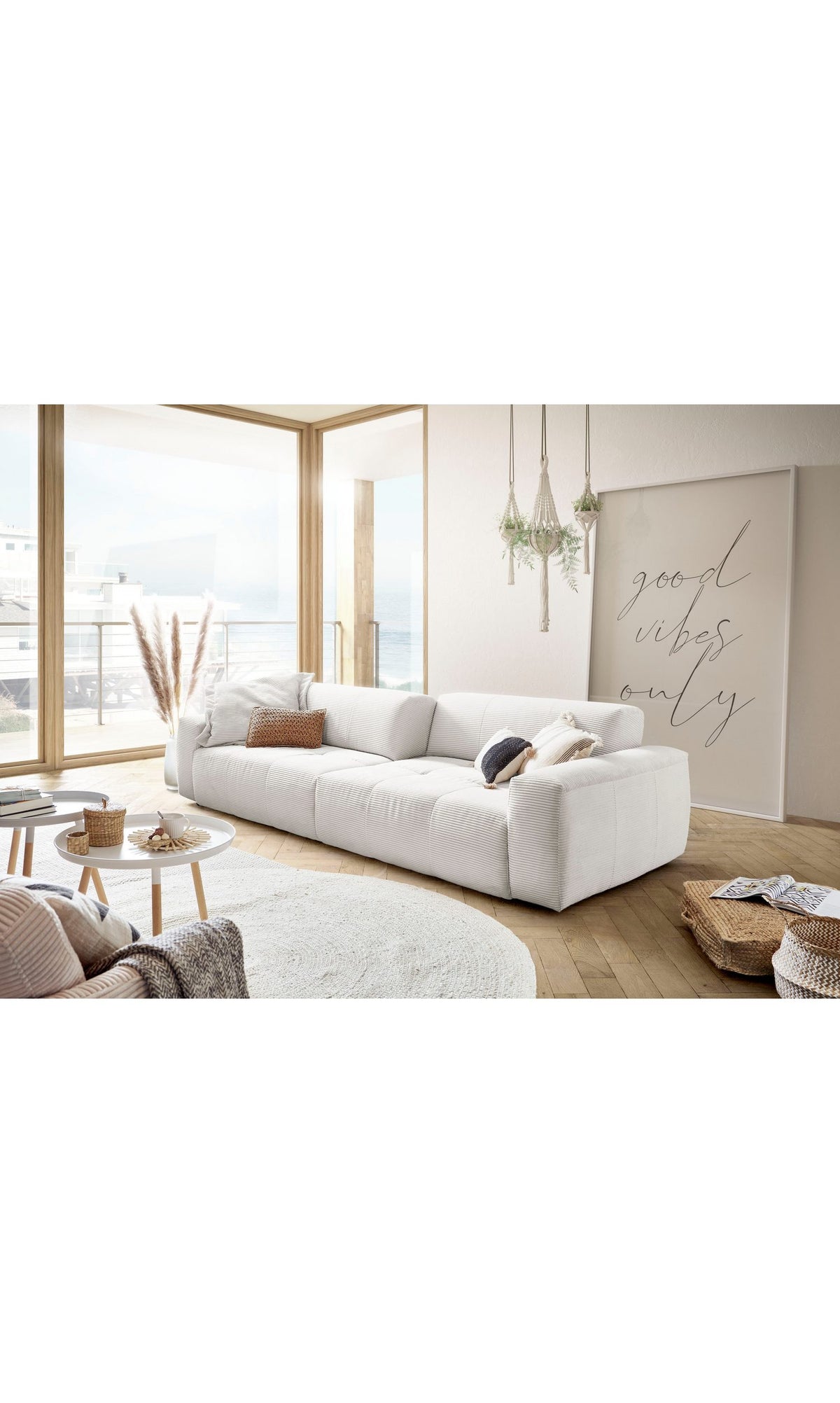 Cord Big Sofa YOSHY in Weiss Frontansicht