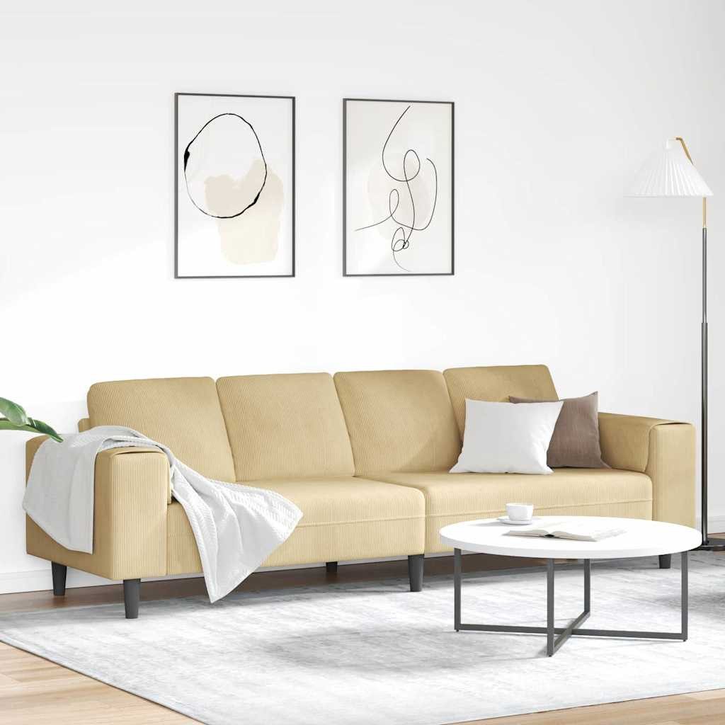 Cord Sofa in Grau-Grün seitlich fotografiert