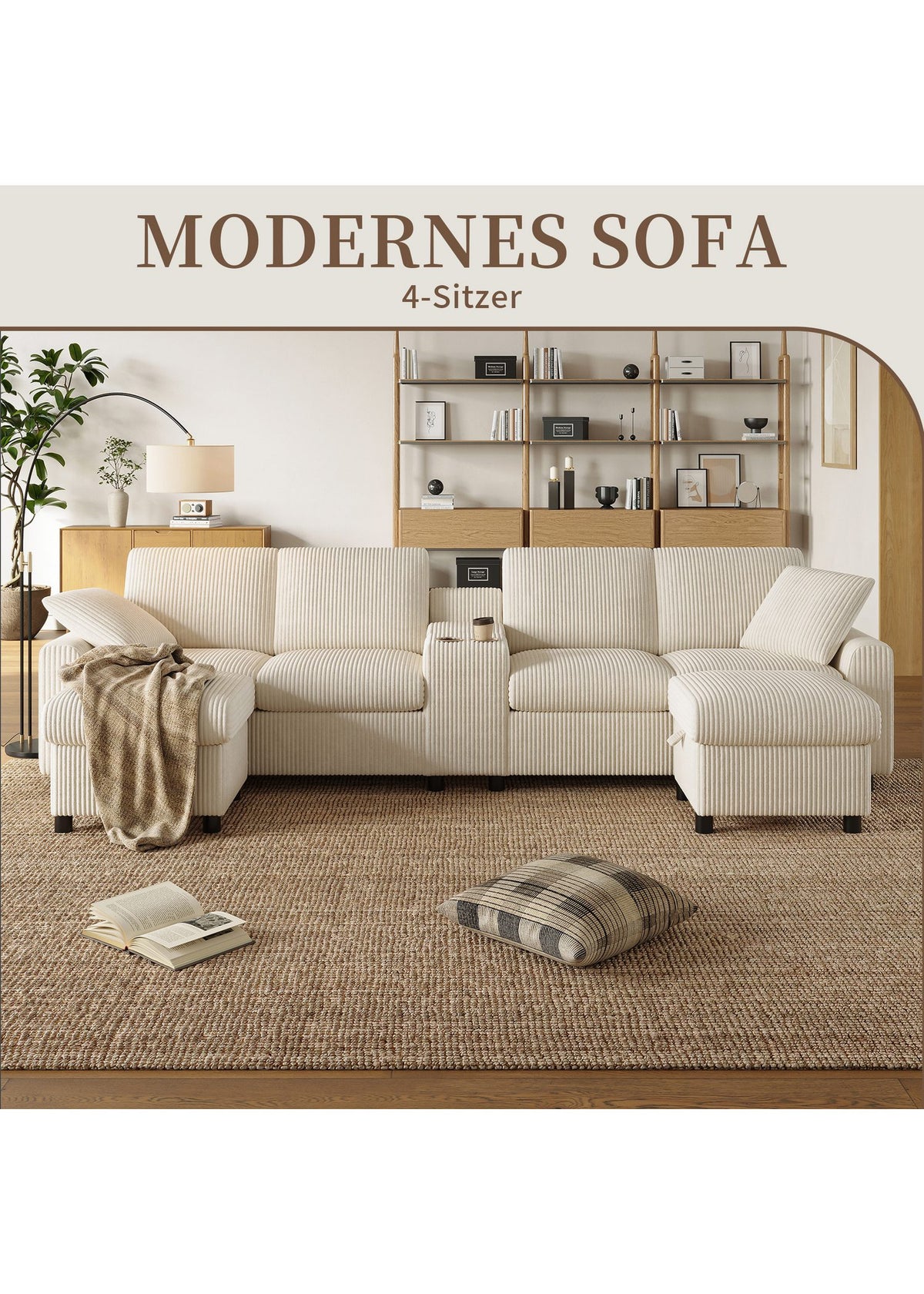 Big Sofa SEEDWAVE aus Kordstoff in Beige von vorne