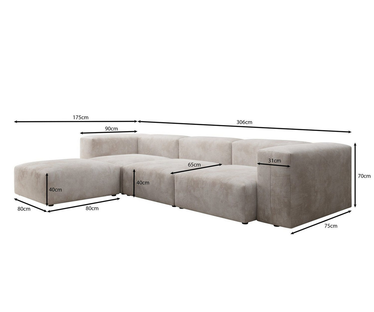 Cord Ecksofa SNUG in Grün mit beweglicher Ottomane