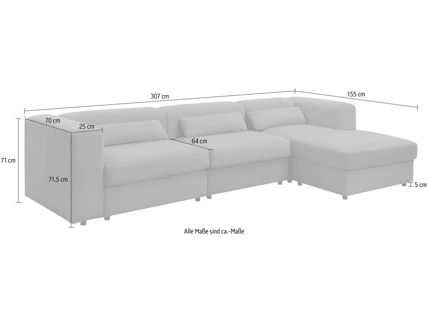 Cord Ecksofa UNO in Creme im Wohnraum