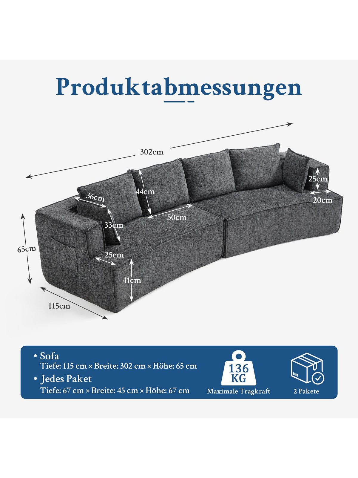 Cord Ecksofa CLOUD in Dunkelgrau von vorne