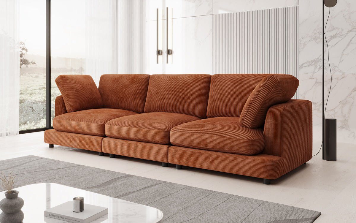 THALESSA Cord Sofa in Orange seitliche Ansicht