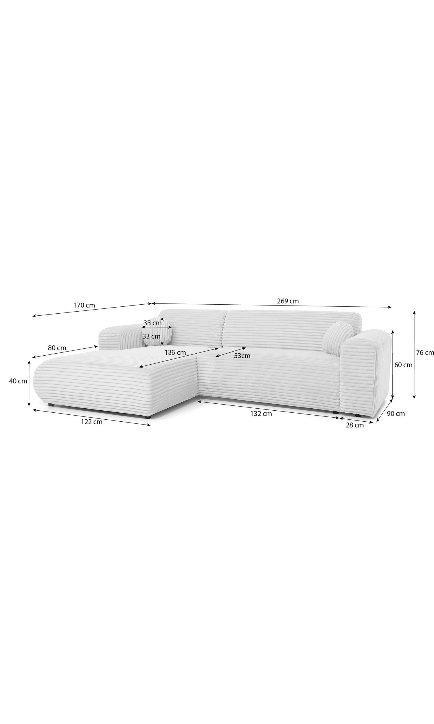 Detailaufnahme des Cordbezugs TILIA am Ecksofa PUERTO