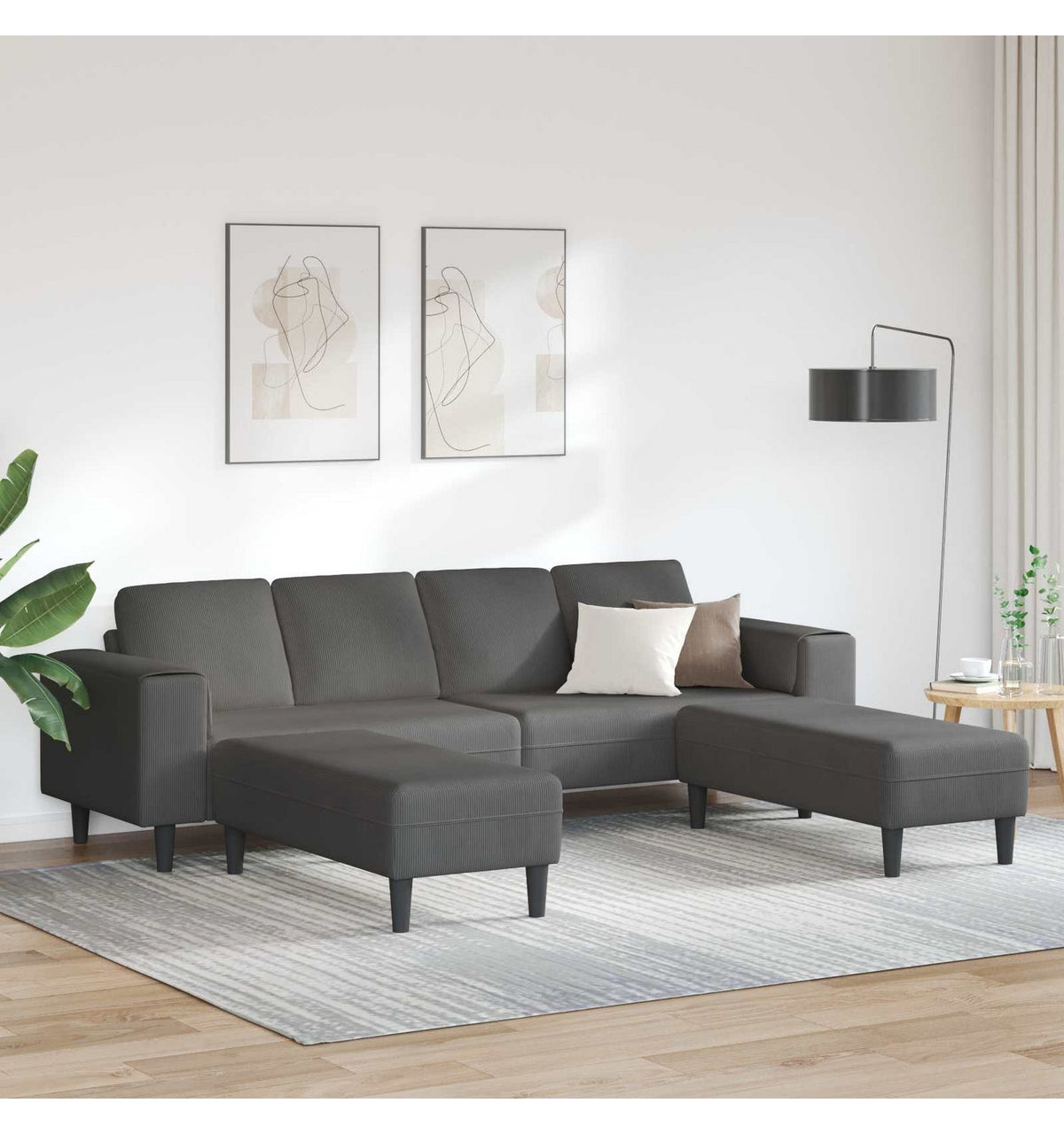 Cord Wohnlandschaft in Dunkelgrau in U-Form frontale Ansicht