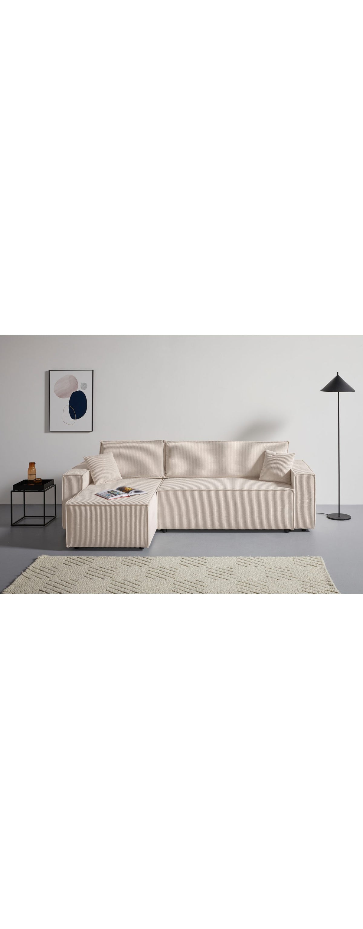Cord Ecksofa CASSI in Creme im Wohnzimmer