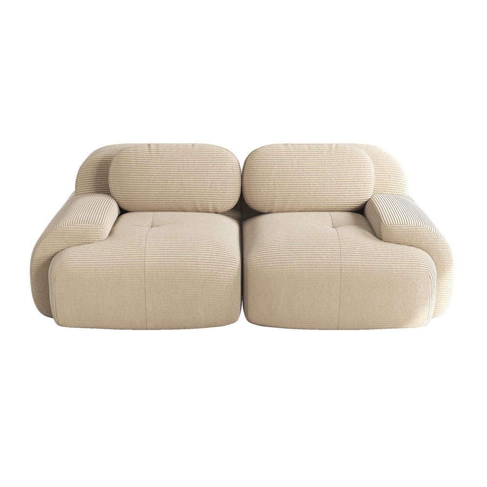 Modulares Cord Ecksofa in Beige von vorne
