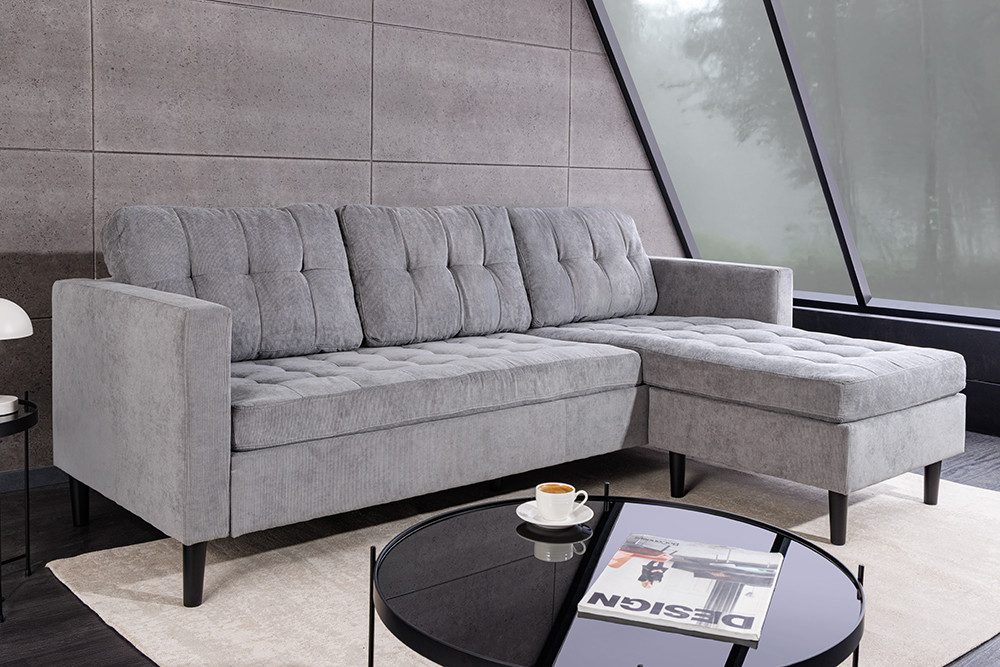 Cord Ecksofa STOCKHOLM in Grau von der Seite