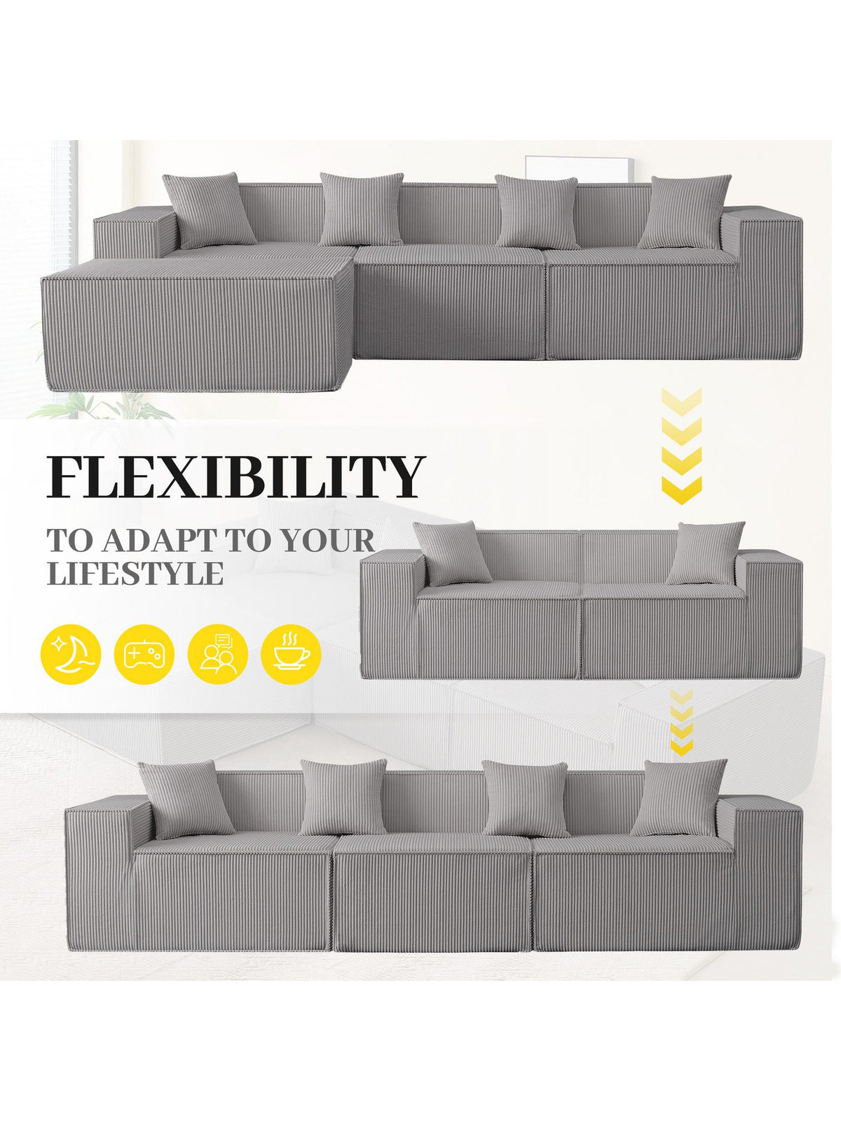 Modulares Cord Ecksofa CLOUD Rueckansicht