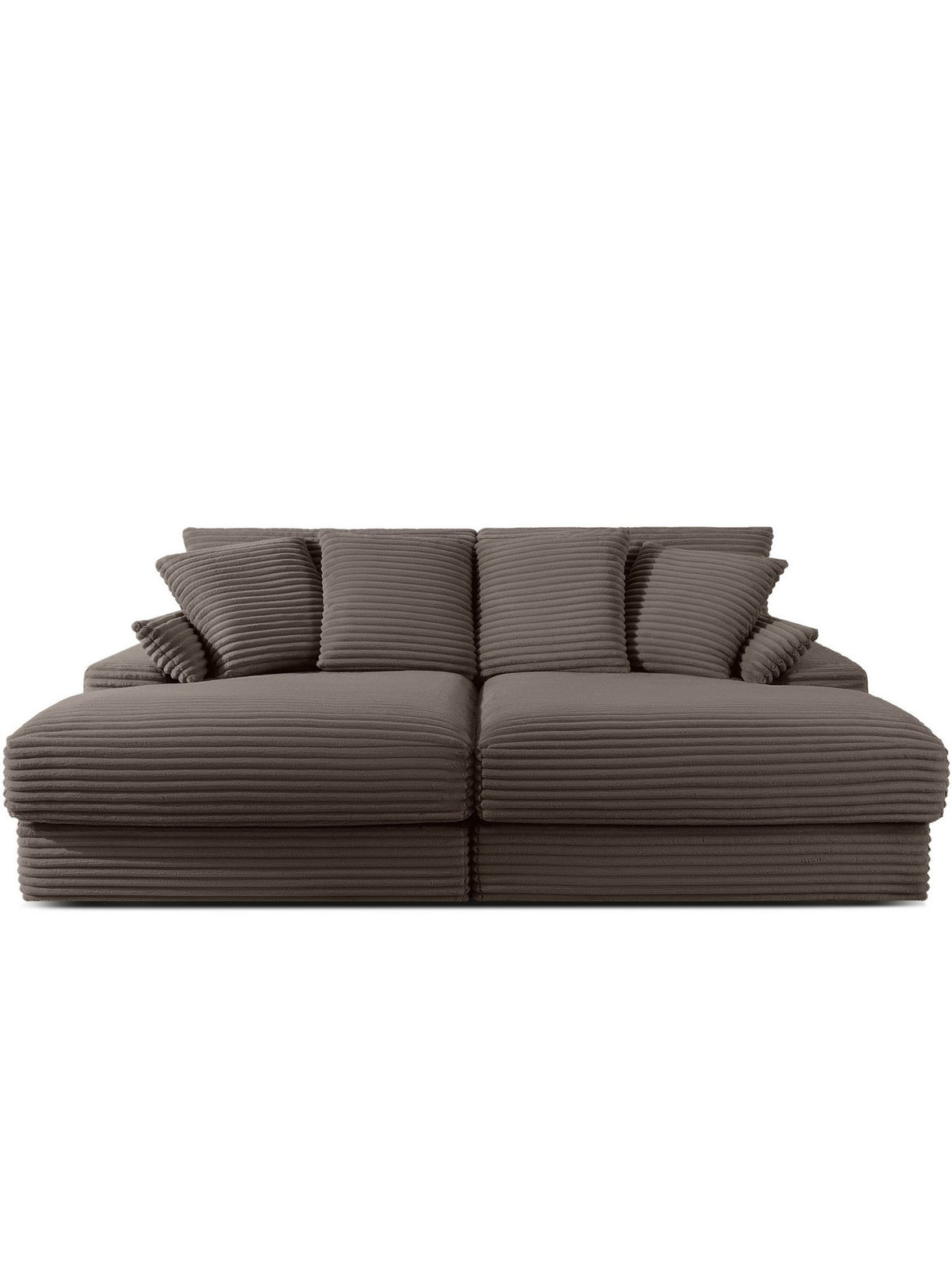 Braunes Cord Big Sofa ACERA von vorne im Wohnzimmer