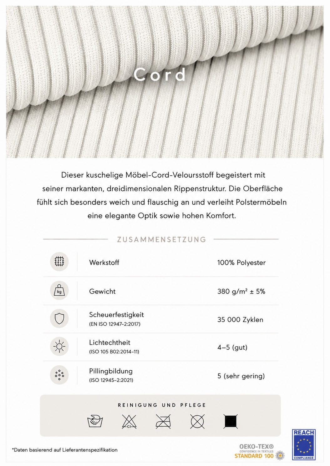 Cord Ecksofa SOFT&COSY PIK XXL in Creme in seitlicher Ansicht