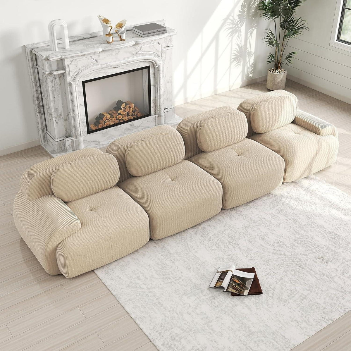 Modulares Cord Sofa als Ecksofa aufgestellt