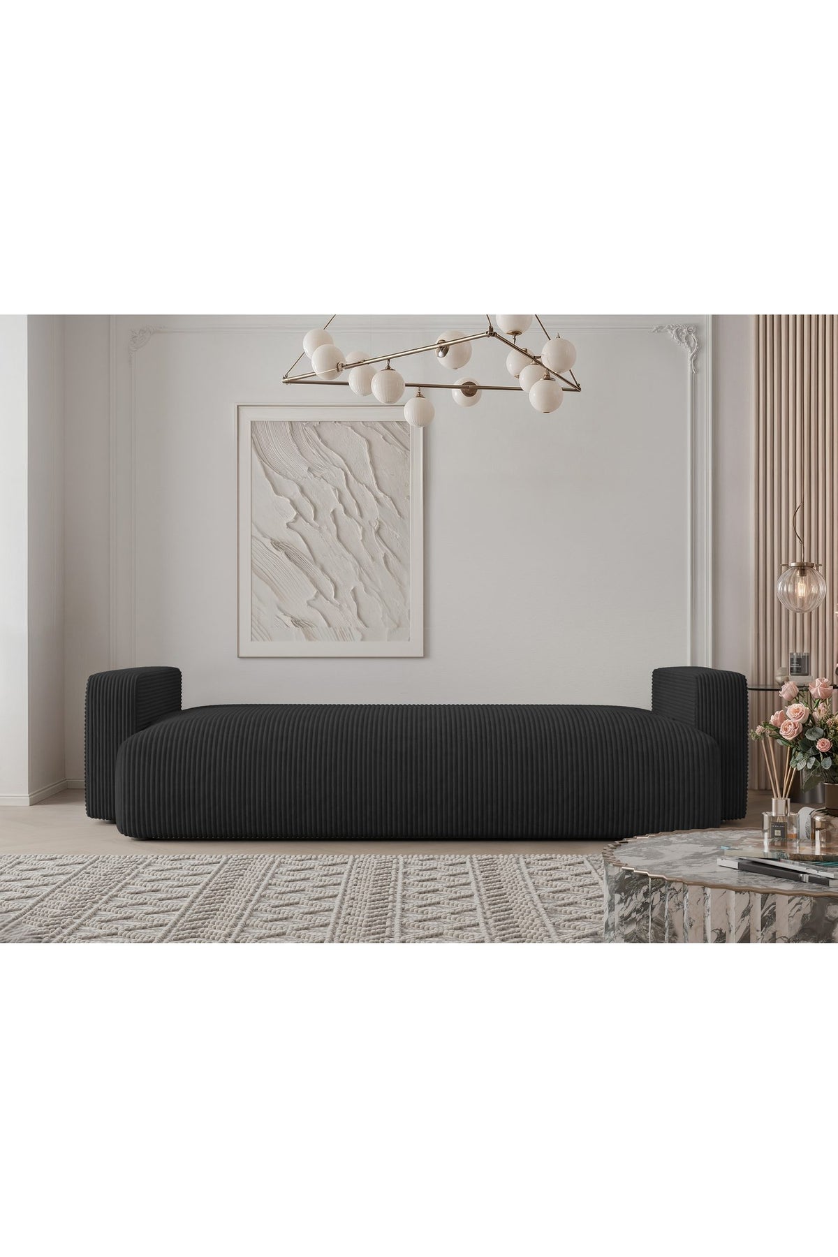 Cord Schlafsofa PIANO in Schwarz von vorne